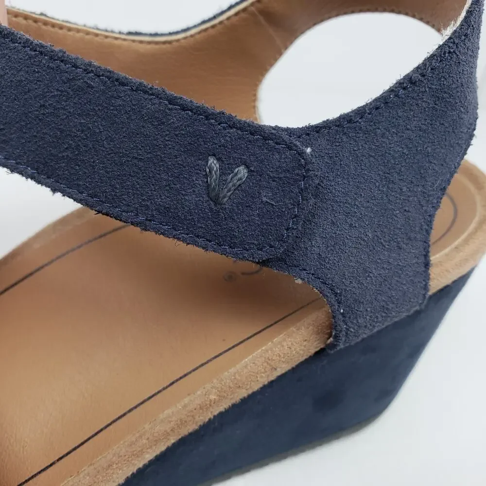Vionic Astrid II Womens Size 7 Blue Suede Casual Platform Wedge Sandals